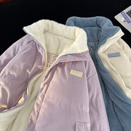 QGF兩面穿棉服女冬季加絨加厚保暖燈芯絨外套女裝面包服寬松棉衣襖子 紫粉色 3XL 【建議160-180斤】