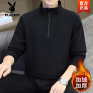 花花公子（PLAYBOY）春秋新款半拉鏈時(shí)尚立領(lǐng)男T恤純色簡(jiǎn)約潮流百搭寬松內搭上衣外套 黑色高質(zhì)量 L