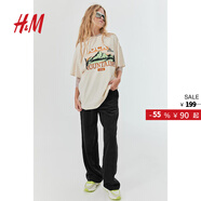 H&M女裝休閑褲秋季簡(jiǎn)約高腰直筒闊腿燈芯絨長(zhǎng)褲1091577 黑色012 160/72