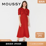 moussy秋季女裝新款胸前捏褶泡泡袖V領(lǐng)短袖連衣裙010FA230-6880 080紅色 00001