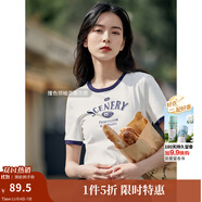 茵曼（INMAN）潮趣印花女裝圓領(lǐng)短袖T恤修身顯瘦套頭短款2025夏季新款上衣 月牙白 -18525987 M