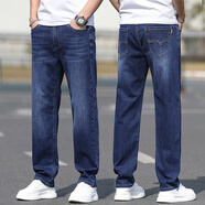 花花公子（PLAYBOY）牛仔褲男寬松直筒彈力休閑長(cháng)褲子加絨加厚2025秋冬季款中青年褲子 深藍色 常規 31