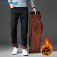 真維斯（Jeanswest）牛仔褲男2025冬季加絨加厚休閑直筒寬松男士牛仔長(cháng)褲黑色加絨38