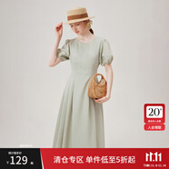 范思藍恩氣質圓領鏤空抽繩設計感連衣裙2024夏季新款裙子12535 淡奶灰綠 XL