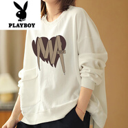 花花公子（PLAYBOY）今年流行大口袋衛(wèi)衣女士180斤顯瘦遮肚大碼小個(gè)子秋冬設(shè)計(jì)感上衣 白色【潮流愛心】 高品質(zhì) M 建議115斤內(nèi)