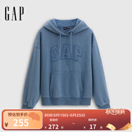 Gap女裝2025秋季新款logo重磅毛圈寬松蝙蝠袖連帽衛(wèi)衣上衣795440 灰藍(lán)色 XS (155/80A)亞洲尺碼