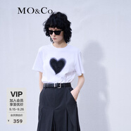 MO&Co.歐根紗立體愛心圓領(lǐng)短袖寬松純棉小白T恤夏上衣上裝基礎(chǔ)黑白 漂白色-第1批 L 170