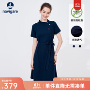 Navigare意大利小帆船短袖連衣裙女士夏季棉質(zhì)斜領(lǐng)裙子時(shí)尚顯瘦半袖a字裙 海軍藍(lán) XL 碼