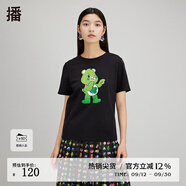 播商場(chǎng)同款秋新款個(gè)性撞色領(lǐng)萌趣動(dòng)物印花T恤女BDQ3YD0263 K40黑色 S