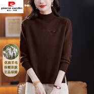 皮爾卡丹半高領(lǐng)純色毛衣女下擺開(kāi)叉針織衫上衣寬松遮肚子羊毛打底衫 咖色 3XL 140斤---149斤