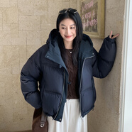 薇之衣2025冬季新款連帽短款加厚羽絨服女東北超厚寬松兩面穿外套女秋冬 藏青色 M