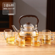 禾艾蘇（heisou）新款玻璃煮茶壺耐高溫加厚煮茶器黑晶爐家用提梁壺燒水泡茶專(zhuān)用 沐河提梁壺1000ml+6杯 901mL(含)-1L(含)