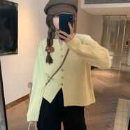 俞兆林燕麥色v領(lǐng)正肩打底毛衣女秋冬季新款小個(gè)子開(kāi)叉針織衫內搭打底衫 米黃色 M