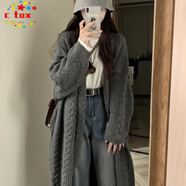 CTOX長(cháng)款毛衣開(kāi)衫外套女2025新款韓系女加厚毛衣灰色粗針麻花針織外套 灰色 M 【建議95-110斤】