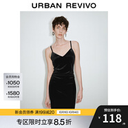 UR【HOT】2025秋季新款女裝氣質(zhì)V領開衩吊帶連衣裙UWM750105 正黑 XL
