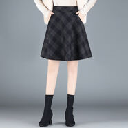 悠菲詩(shī)a字裙半身裙秋冬毛呢松緊腰2025有口袋跳舞群蓬蓬裙款大擺 YMFN-90187   黑色 M 95-103斤