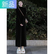 妃奧絨白色長(cháng)裙針織連衣裙子女2025新款早秋季配大衣內搭打底長(cháng)款毛衣裙 【黑色優(yōu)質(zhì)版】半高領(lǐng) L