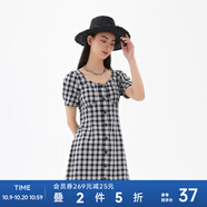 美特斯邦威格紋連衣裙女夏季舒適時尚校園風高腰女士裙子 影黑 M 160 84A