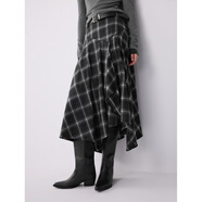 ELLE【明星同款】不規則格紋半身裙女2025冬新款新年設計感a字長(cháng)裙 黑白 【預售】 S