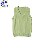 CS.LIONJK制服馬甲背心春夏學院風純色v領無袖內搭黃色套頭毛衣針織衫女 果綠色  XL 115-130斤