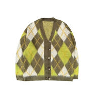 AEMAPE韓版2025新款秋冬時(shí)尚寬松菱格菱形格子開(kāi)衫毛衣女外套慵懶針織衫 綠色 L