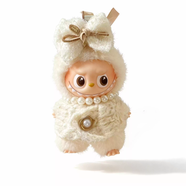 甜苗苗abubu拉布布娃衣四代衣服替換裝心底密碼搪膠公仔玩偶4.0掛件潮 白色馬海毛馬甲+蝴蝶結+項鏈