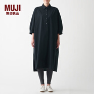 無印良品 MUJI 女式 棉府綢 七分袖連衣裙 BCL38A1A 黑色 XS-S