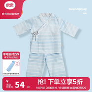 良良（liangliang）嬰兒套裝春秋0-3歲寶寶棉紗短袖套裝和尚服睡衣 斜襟套裝-藍(lán) 66cm 適合3-6個(gè)月 套裝