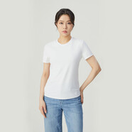 阿瑪施（AMASS）女裝2025新款縫線設計修身短袖莫代爾T恤女5301025 5301024 圓型領-白 L (4碼)