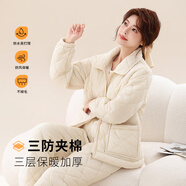 特絲格斯（TSGS）睡衣女冬季加厚套裝珊瑚絨三層夾棉衣加絨加大碼法蘭絨保暖家居服 白色-三防面料 輕薄款式適合15度到零下5度 L (建議體重95-115斤)