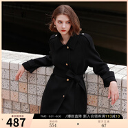 三彩女裝冬款高支羊毛雙面呢毛呢大衣外套寬松中長(zhǎng)款女 黑色 L 165/88A