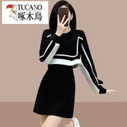 啄木鳥(niǎo)（TUCANO）衛衣裙女春秋季2025新款女裝設計感假兩件時(shí)尚洋氣質(zhì)減齡連衣裙潮 黑色 3XL (建議145斤-160斤)