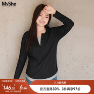 MsShe【長(zhǎng)袖假兩件針織衫】大碼女裝2025秋裝胖mmT恤遮肚巨顯瘦毛衣 長(zhǎng)袖【V領(lǐng)】黑色現(xiàn)貨 4XL