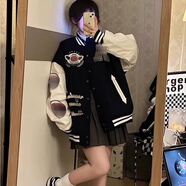 UOOROSE  廣州棒球服vintage美式拼接刺繡棒球服春秋季新款百搭學(xué)生韓版  A29藏青色加棉款【刺繡星球】 PU皮袖有內里 XL 【建議125-145斤】