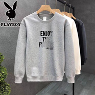 花花公子（PLAYBOY）純棉衛衣男春秋款薄款長(cháng)袖新款青少年爆款上衣寬松潮流大碼打底衫 NAOXINWW純棉衛衣AP40*淺灰【收藏加購優(yōu)先發(fā)貨】 M 建議95斤左右