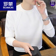 羅蒙（ROMON）男士長袖t恤春秋季簡約純色休閑打底衫寬松百搭潮流提花圓領衛(wèi)衣 6540白色 L (約100~125斤可穿)