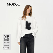 MO&Co.長(cháng)袖T恤剪影做舊印花小圓領(lǐng)中性H型寬松棉質(zhì)落肩白色秋摩安珂 本白色 S /160