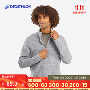 迪卡儂（DECATHLON）保暖戶外抓絨衣外套男女運動寬松秋搖粒絨外套沖鋒衣內(nèi)膽 男款-半拉鏈-淺灰色 M