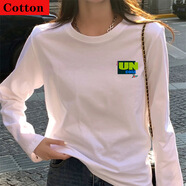 鏡渝先生2025秋冬季女裝重磅純棉寬松長(cháng)袖女式T恤圓領(lǐng)上衣打底衫批發(fā) 長(cháng)袖  胸花UN S (80-100斤)