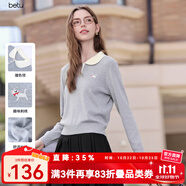 百圖betu女裝2025秋季新款毛針織衫撞色領(lǐng)刺繡簡約時尚長袖女2508T07 灰色 L