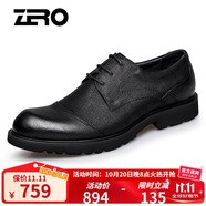 零度尚品zero官方男士皮鞋新品商務(wù)休閑鞋頭層牛皮系帶男鞋子經(jīng)典百搭皮鞋 黑色 40（偏大半碼）