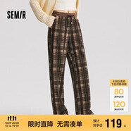 森馬（Semir）休閑褲女格紋闊腿褲復(fù)古風(fēng)潮流2024冬季時(shí)尚仿呢長褲109724127008
