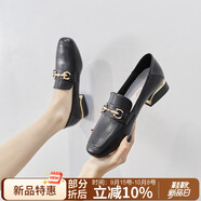 ZHR單鞋女英倫風舒適方頭樂福鞋女兩穿粗跟透氣皮鞋女 K196 黑色 39