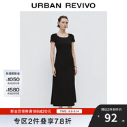 UR夏季新款女裝時(shí)尚簡約收褶后開衩修身連衣裙UWJ740022 黑色 (裙長偏長) S