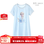 迪士尼女童睡衣夏莫代爾睡裙兒童短袖冰絲薄款冰雪公主寶寶家居服 短袖裙 藍色1028 130