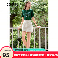 百圖betu女裝夏季新款T恤圓領(lǐng)印花釘珠純棉短袖上衣女2406T13 深綠 XS