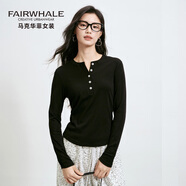 馬克華菲莫代爾亨利長(cháng)袖T恤女2025新款收腰顯瘦時(shí)尚感純色V領(lǐng)上衣