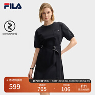 FILA 斐樂官方女子針織連衣裙2025夏新款時尚休閑寬松短袖連身裙 傳奇藍-NV L 170/88A/L