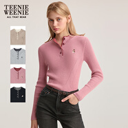 Teenie Weenie小熊女裝毛針織衫2025秋季款休閑撞色亨利領(lǐng)套頭毛衣