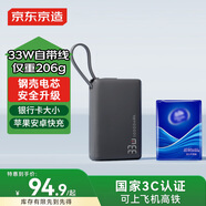 京東京造3c認(rèn)證可上飛機(jī)鋼殼電芯更安全33W快充自帶線10000毫安時(shí)充電寶小巧便攜適用蘋(píng)果17華為小米榮